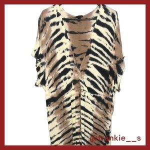 Torrid - Size 5 Brown, Blue, and Black Plunge Neckline Dress